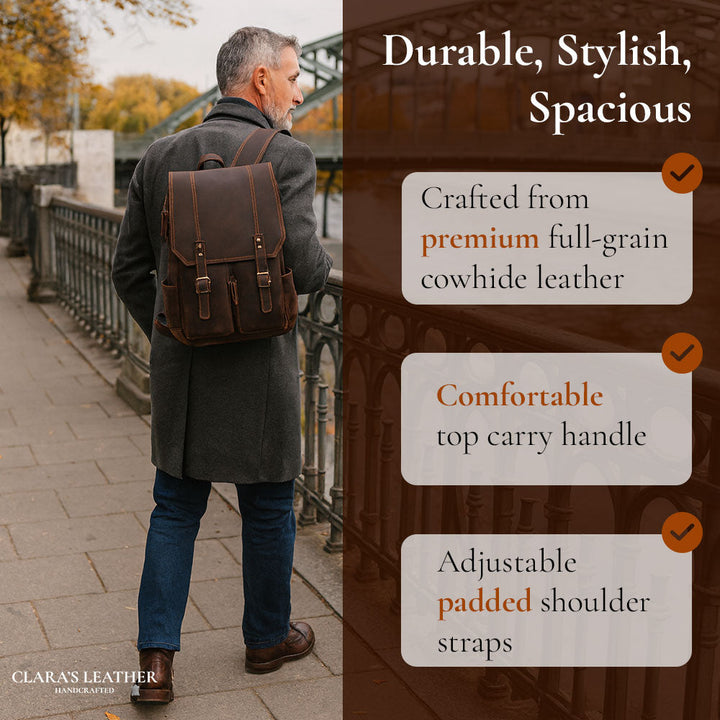 Robert - Retro Leather Travel Backpack