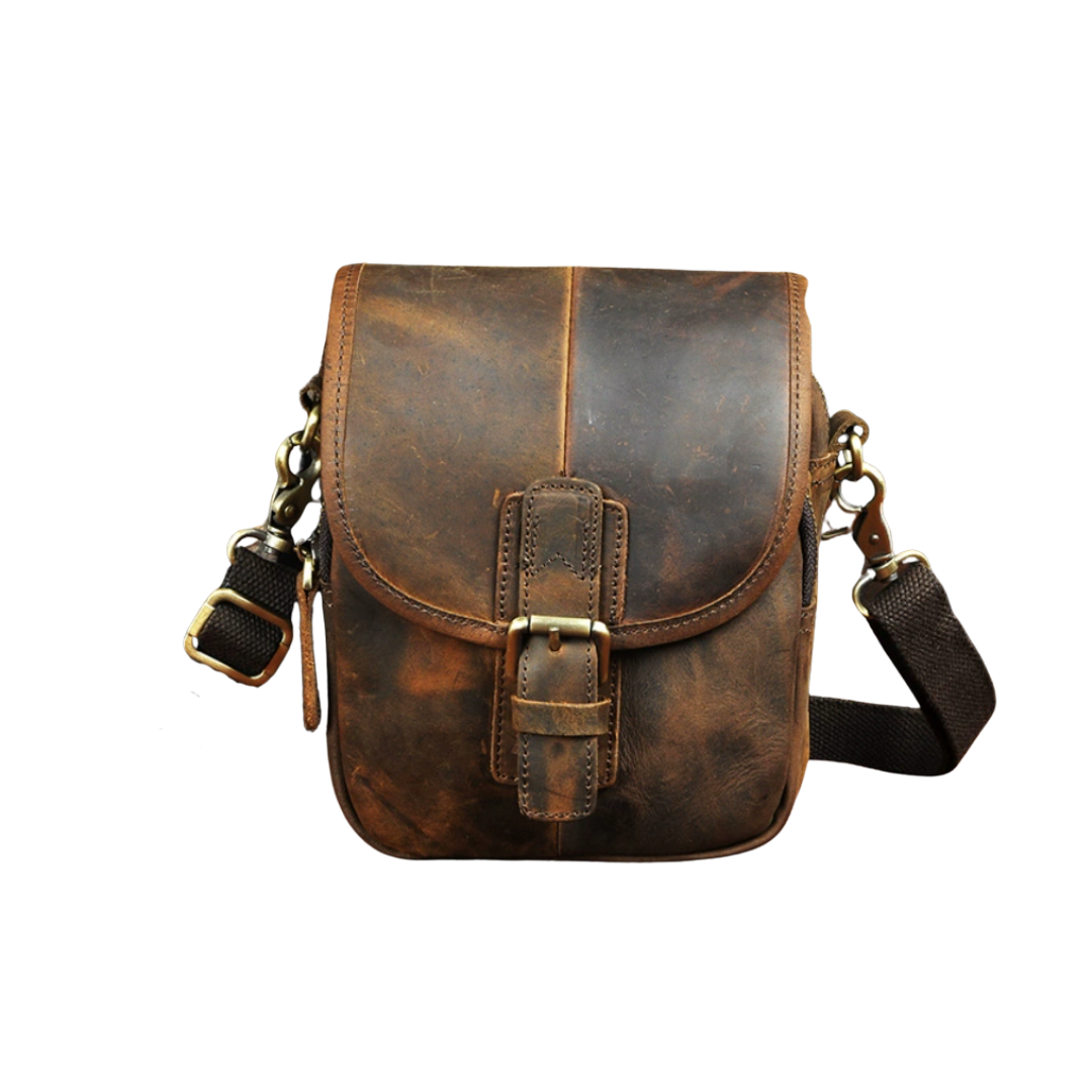 Luke - Compact Leather Crossbody Pouch with Buckle Flap
